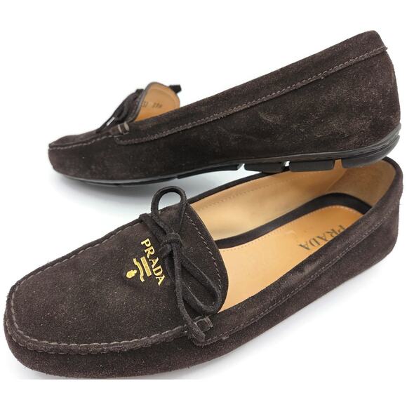 Prada Women’s Loafers Ebano Brown Suede Scamosciato Driving Shoes Itialian - Picture 6 of 16